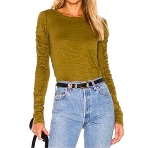 House of Harlow 1960 Moss Green Puff Ruche Long Sleeve Top